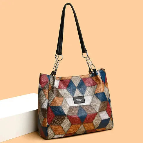 Retro Geometric Pattern Color-matching Shoulder Bag