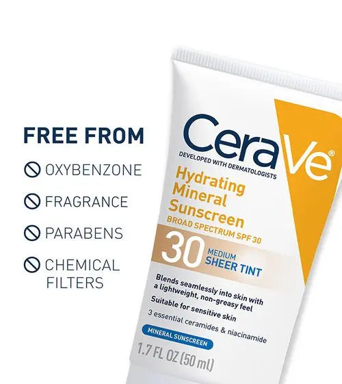 CERAVE Hydrating Mineral Sunscreen SPF 30 Face Sheer Tint DexKea