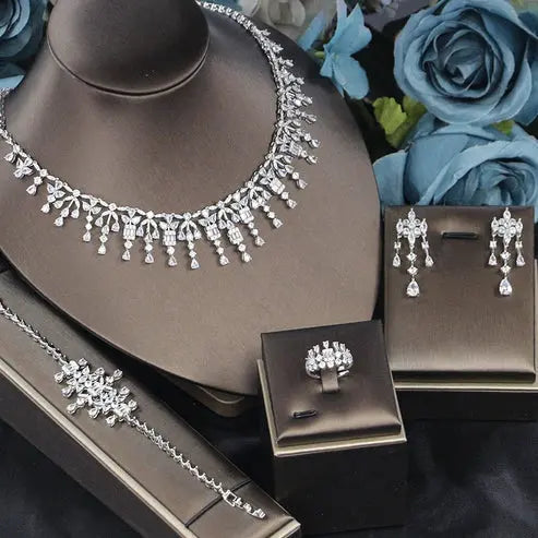 Bridal Zircon 3A Necklace Earrings Four-Piece Set DexKea