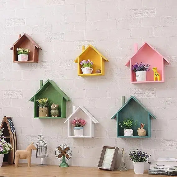 Cabilock Wooden House-Shaped Wall Storage Shelf Display Box My Store