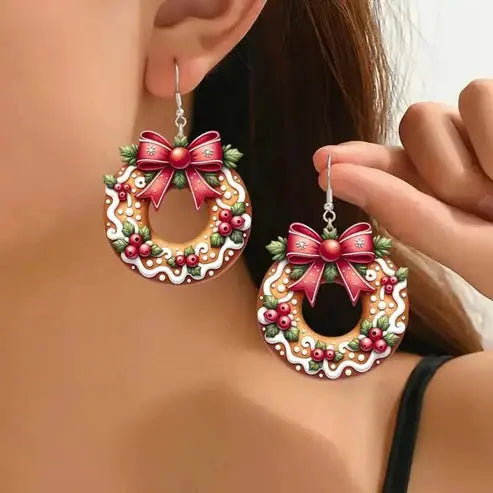 Christmas Cookie Wreath Acrylic Earrings DexKea