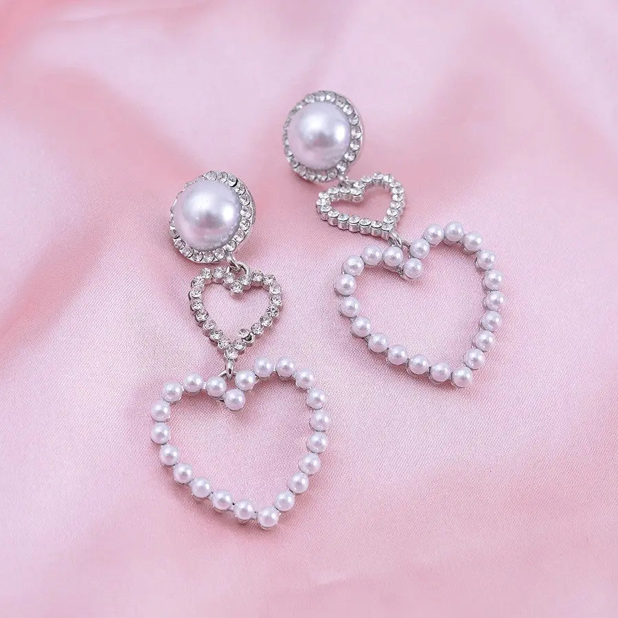 Double Love Pearl Earrings For Women's