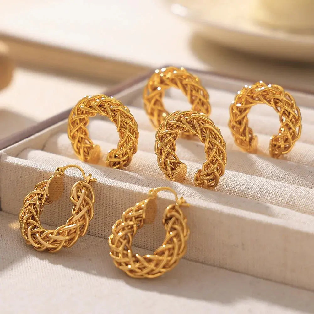 European And American Style Twist Weave Pierced Geometric Earrings DexKea