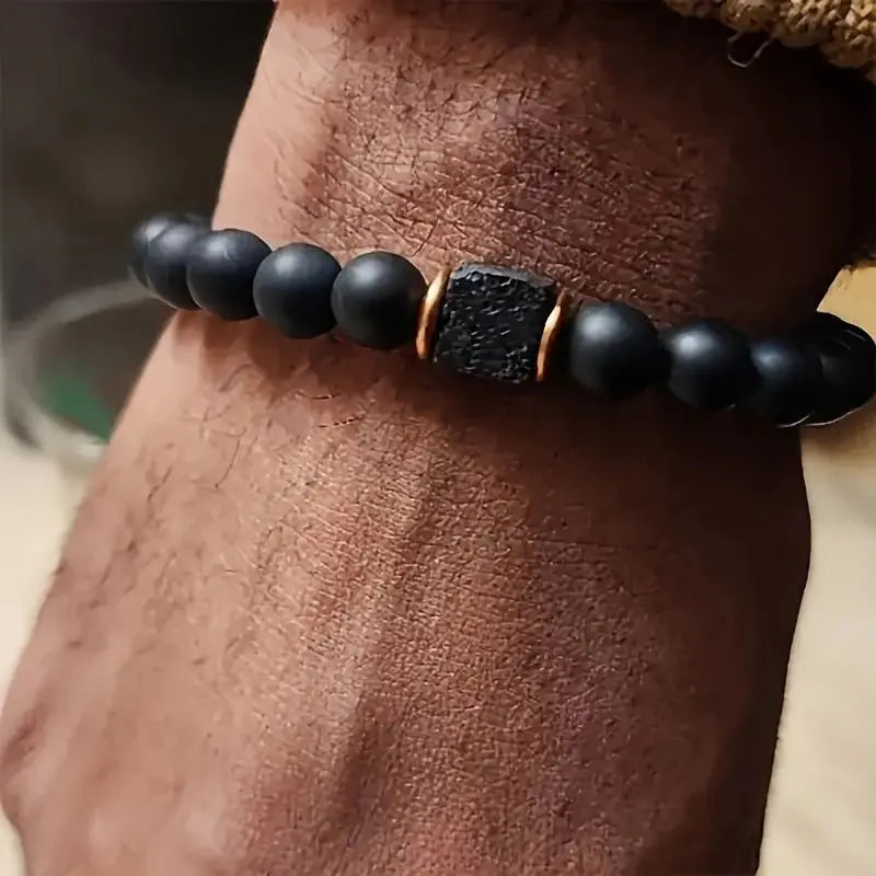 Men's Volcanic Stone Bracelet Square Black Agate DexKea