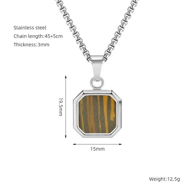 Titanium Steel Hip-hop Turquoise Square Pendant Necklace DexKea