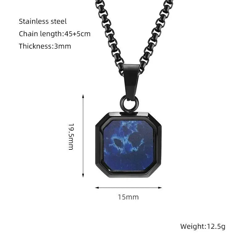 Titanium Steel Hip-hop Turquoise Square Pendant Necklace DexKea