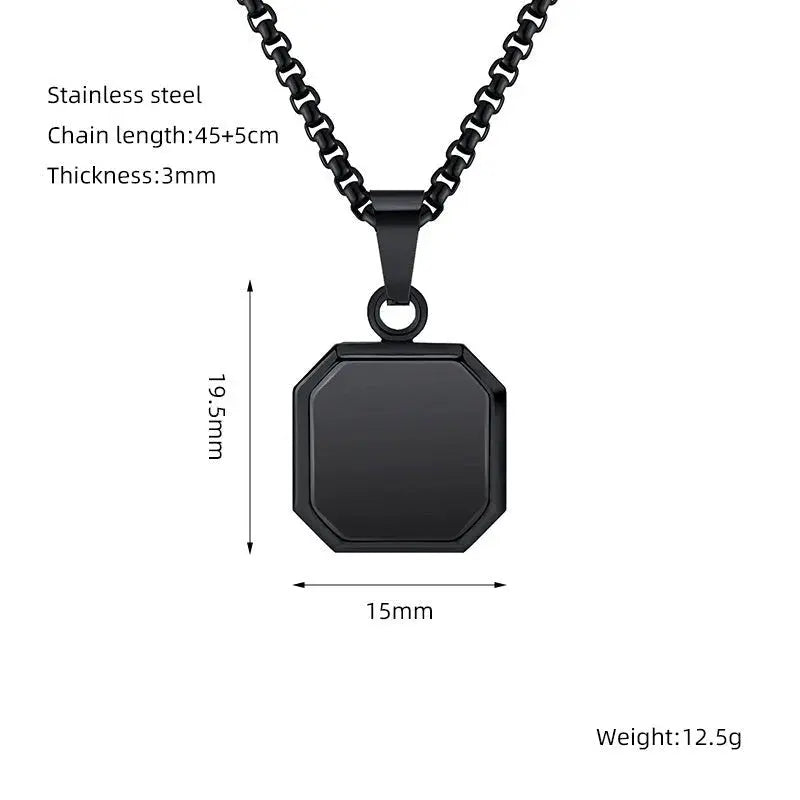 Titanium Steel Hip-hop Turquoise Square Pendant Necklace DexKea