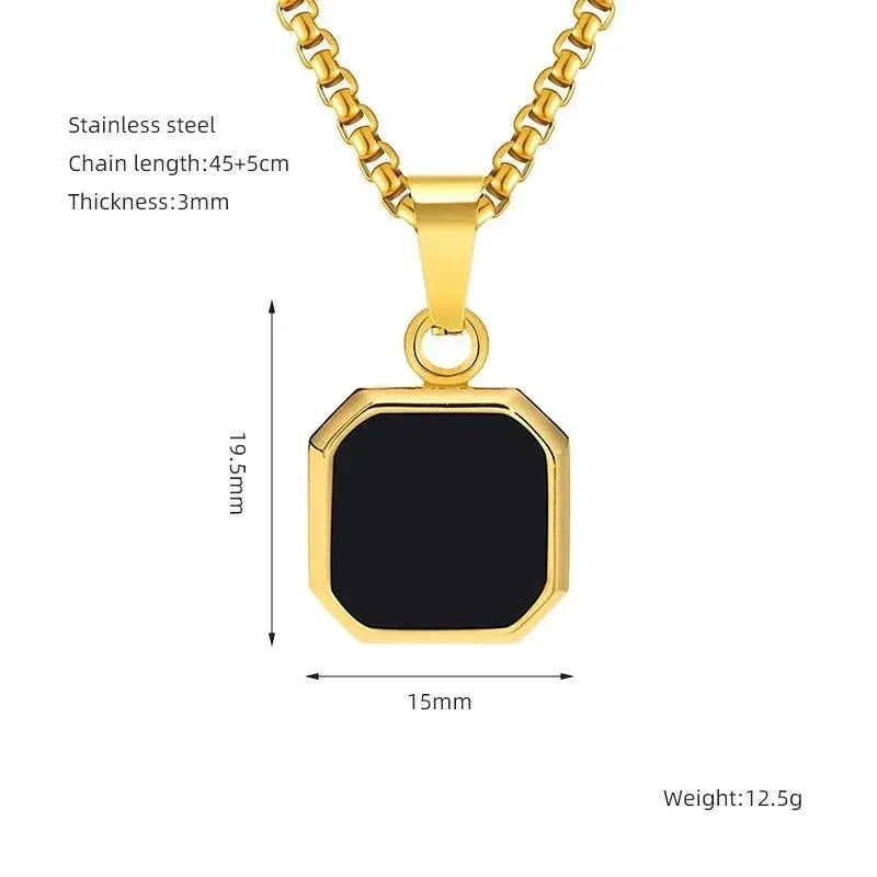 Titanium Steel Hip-hop Turquoise Square Pendant Necklace DexKea